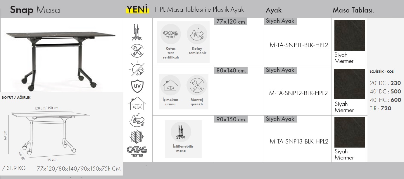 Snap Masa 90x150 (6 kişilik)